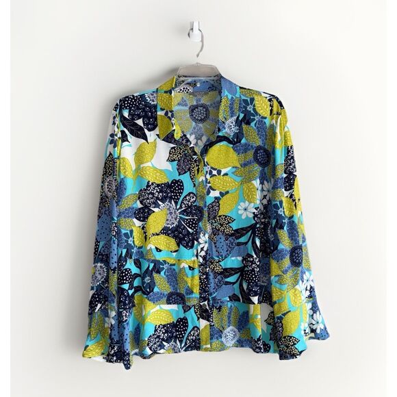 Habitat Floral Blouse Top Flare Flutter Sleeve Tiered Artsy Drapes Classic Large - Picture 3 of 16